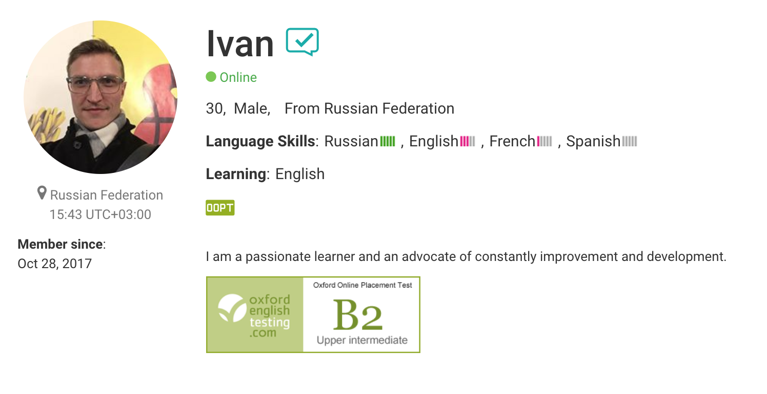 Italki profile